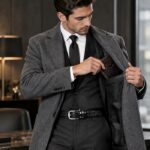 ست هدیه و کمربند مردانه چرم طبیعی طرح کروکو